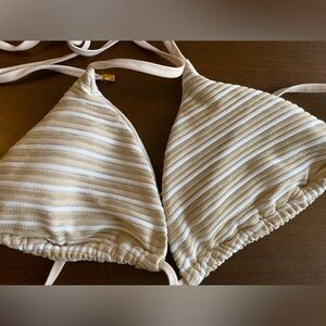 Pilyq golden/cream striped colorblock triangle bikini top Large